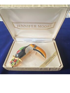 Toucan Brooch by Jennifer Moore Genuine Crystal In Original Box New unused